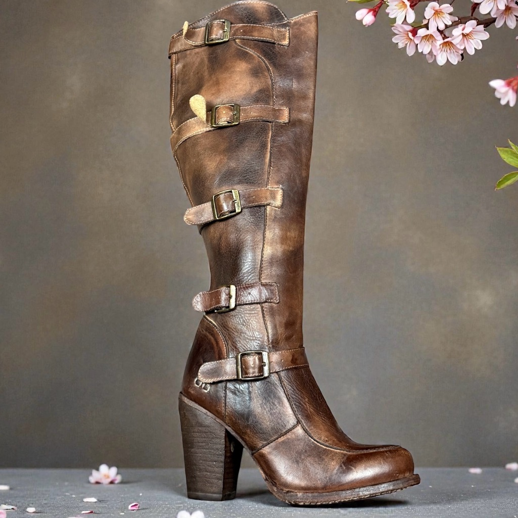 Bed|Stu Cobbler Series Brown Leather Knee-High Heeled Boots Size 7.5 Women